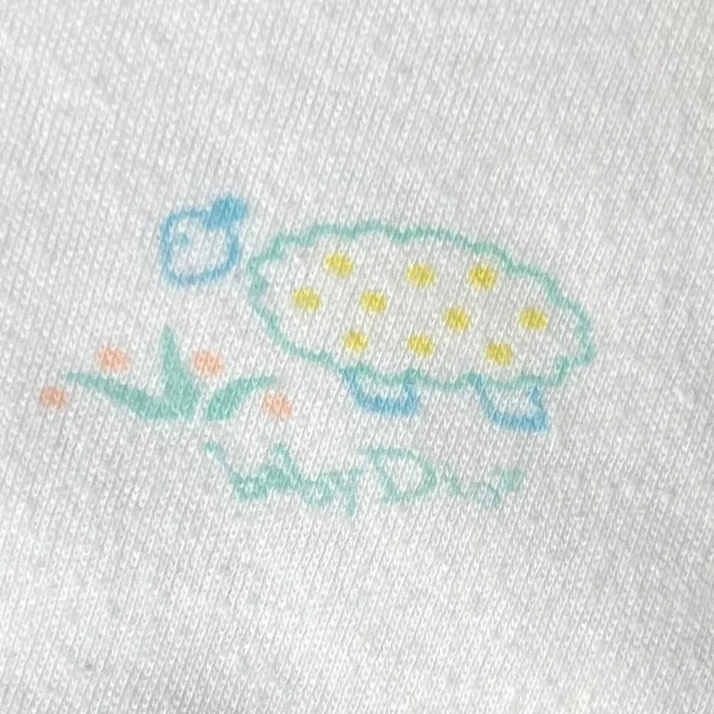 Vintage Baby Dior Sheep Print Blanket White Satin Trim 28x28 Unisex Nursery Soft